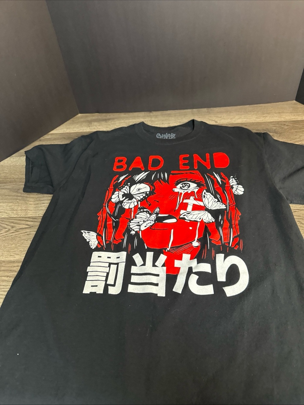 Spencer's Black Tee with Red & White 'BAD END' Graphic